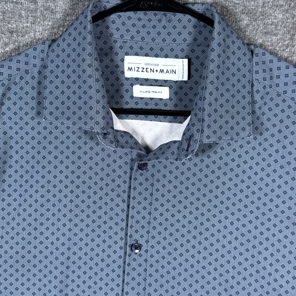 Mizzen+Main Leeward Shirt Men XL Blue Geometric Trim Fit Performance Long Sleeve